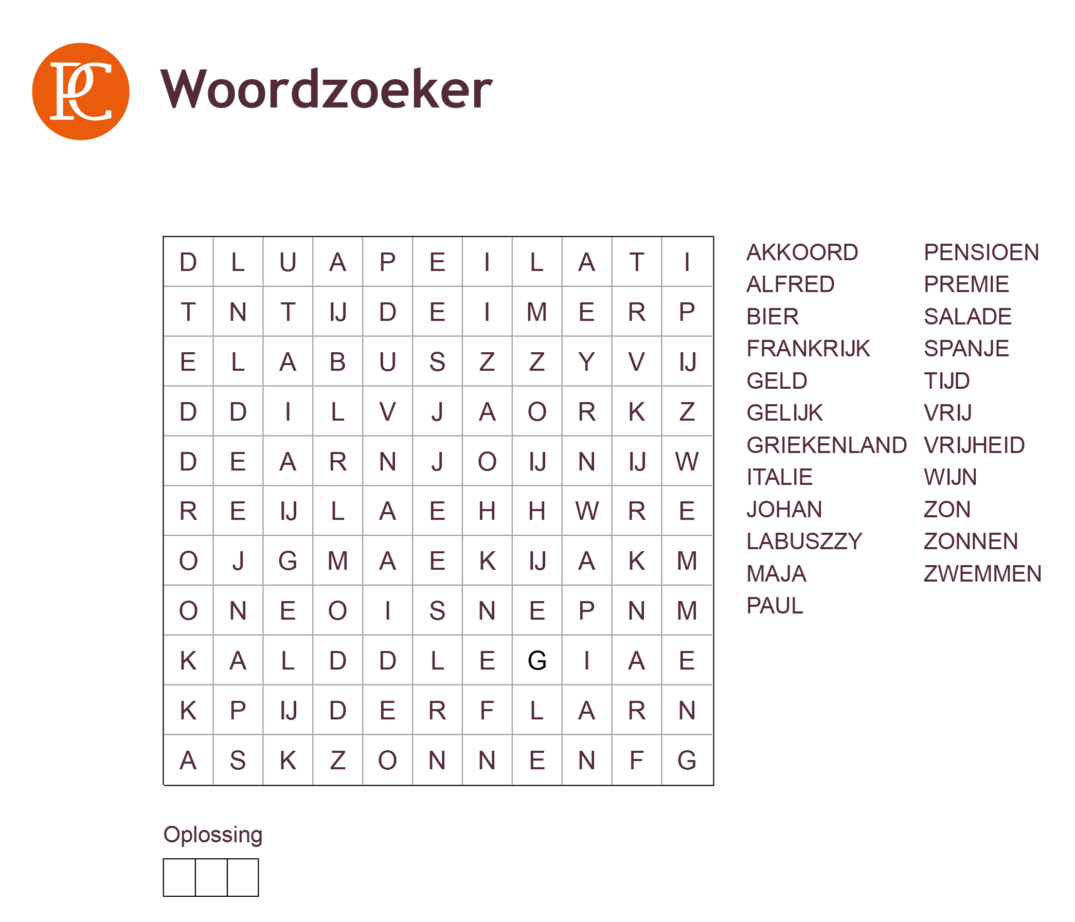 Woordzoeker - zomerpuzzel 2023 - Pensioen-Coaching